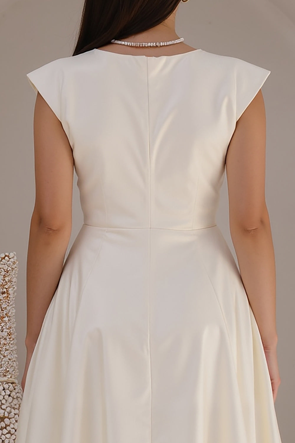 Ivory Bateau Neck A Line Satin Long Engagement Dress