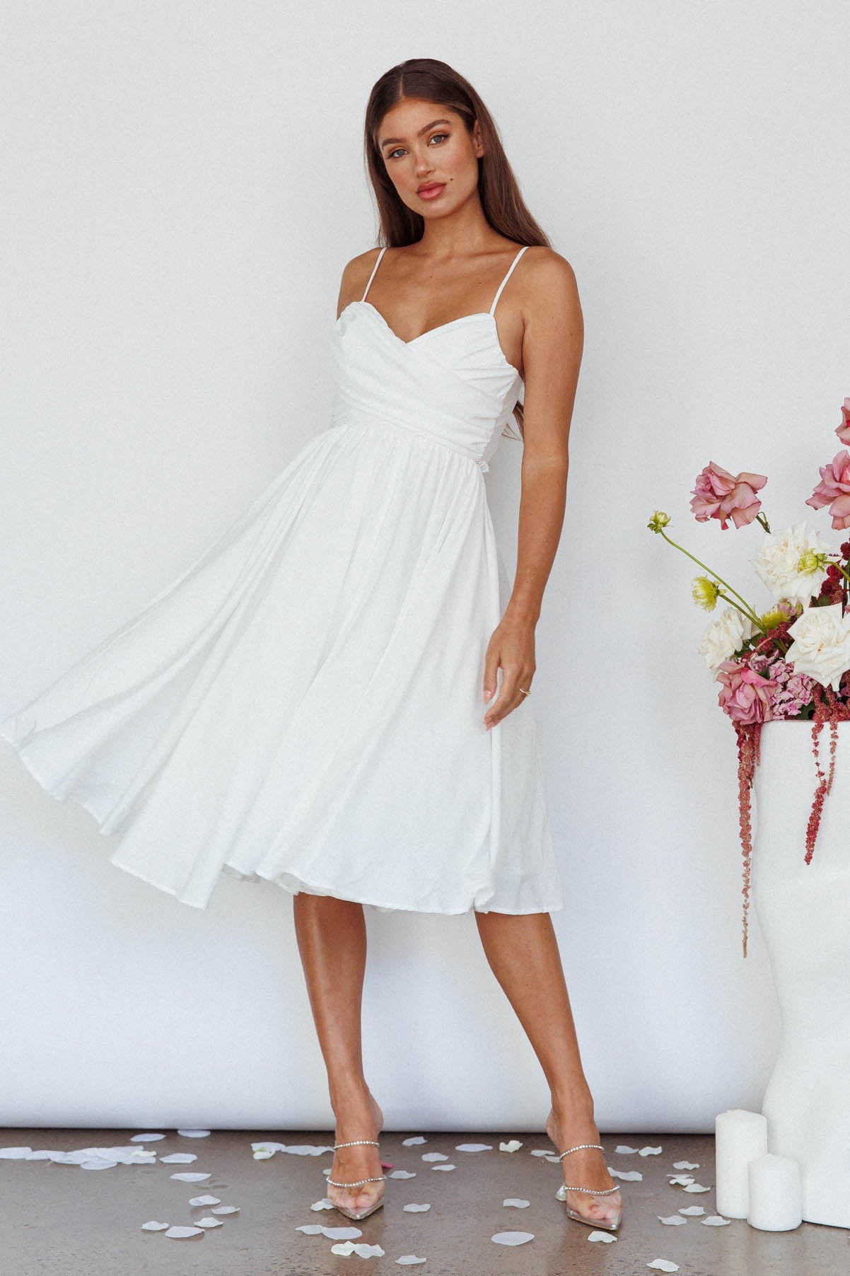 Salome Tied Back Knee Length Dress White