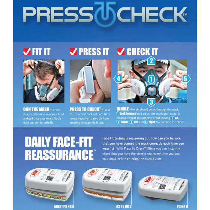 JSP Force 8 Half Mask with ABEK1P3 Press To Check Filter BHT0C3-0L5N00