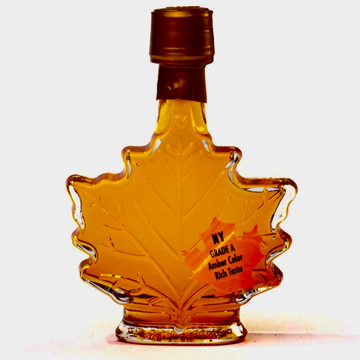 Maple Syrup in Maple Leaf Shaped Glass 3.4 oz Amber