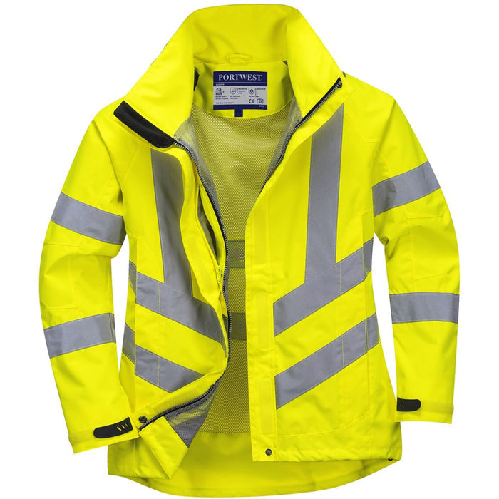 Portwest LW70 Yellow Womens Mesh Lined Waterproof & Breathable Hi Vis Jacket