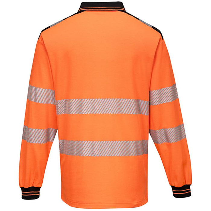 Portwest T184 Orange/Black PW3 Long Sleeve Hi Vis Polo Shirt