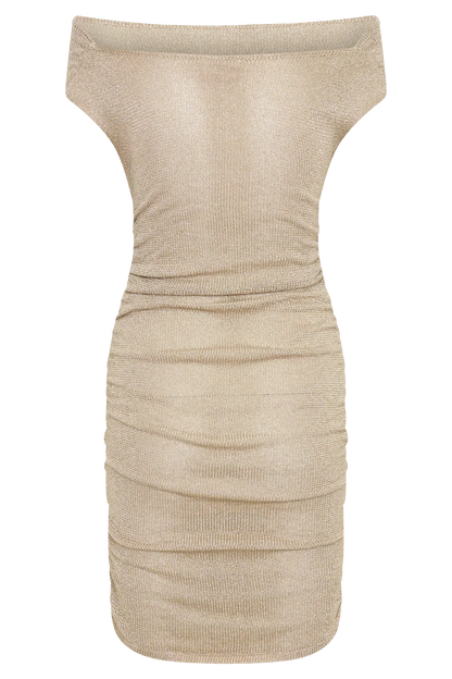 Pasha Off Shoulder Knit Mini Dress - Gold