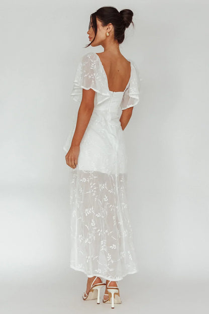 Aphrodite Molded Bust Angel Sleeve Midi Dress Floral White