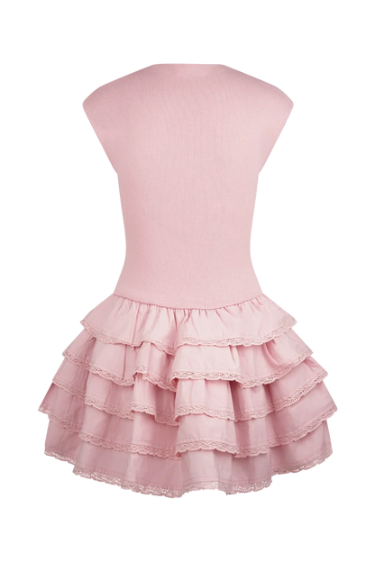 Maeve Ruffle Knit Mini Dress - Dusty Pink