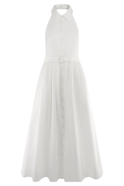 Cindy Collared Midi Dress - White