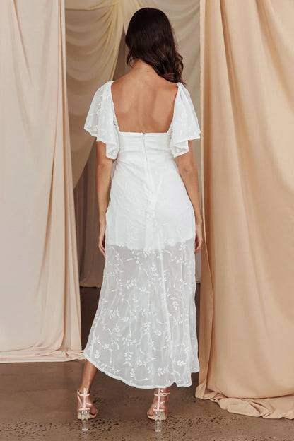 Aphrodite Molded Bust Angel Sleeve Midi Dress Floral White