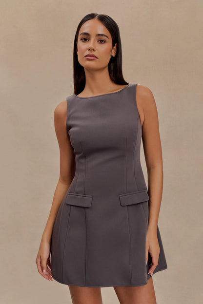 Evanna Sleeveless Suiting Mini Dress - Charcoal Grey