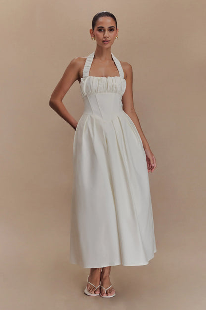Candy Halter Midi Dress - White