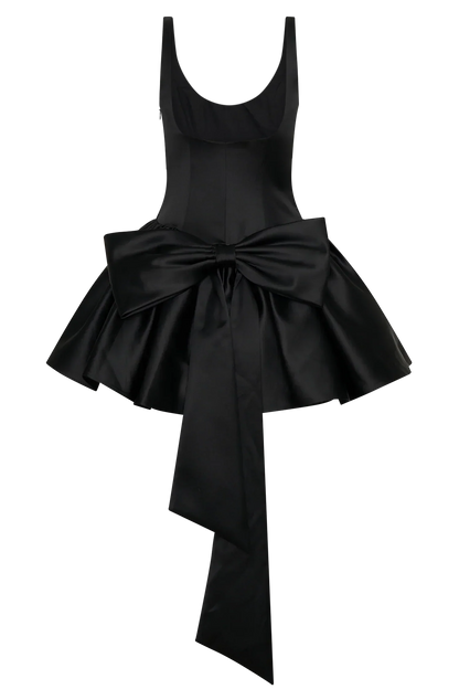 Felicia Satin Mini Dress With Bow - Black