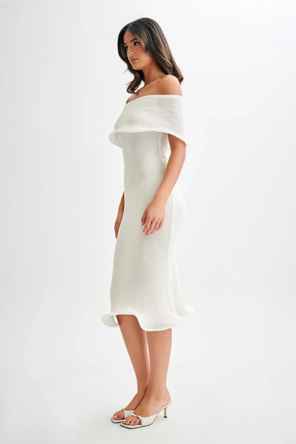 Molly Off Shoulder Knit Midi Dress - Ivory