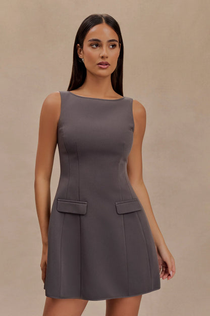 Evanna Sleeveless Suiting Mini Dress - Charcoal Grey