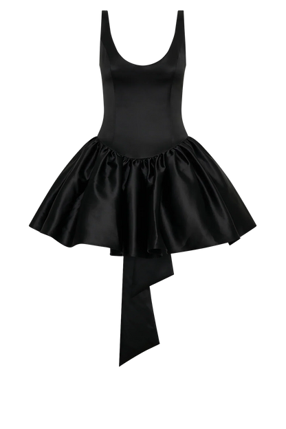 Felicia Satin Mini Dress With Bow - Black