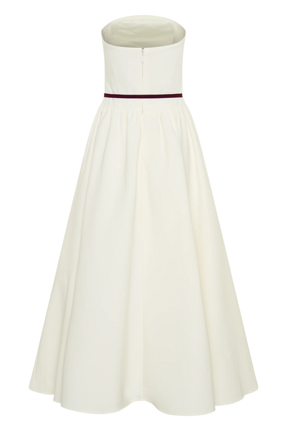 Penny Strapless Contrast Midi Dress - Ivory & Burgundy