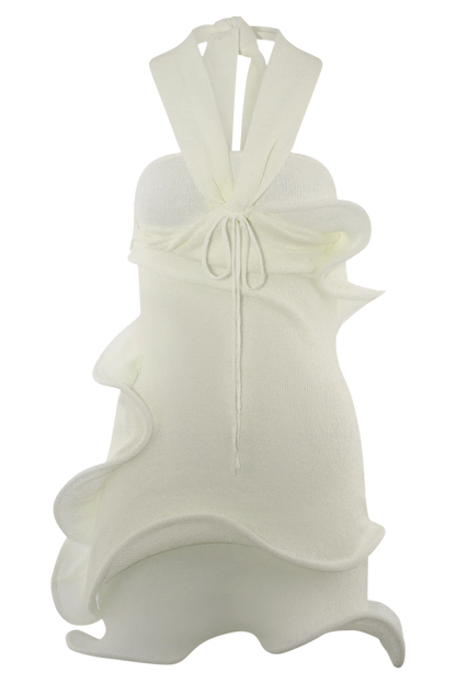Caprice Halter Knit Mini Dress - White