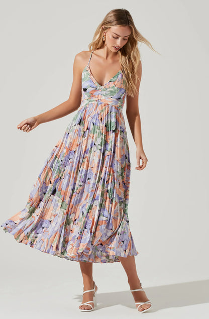 Blythe Floral Plisse Midi Dress