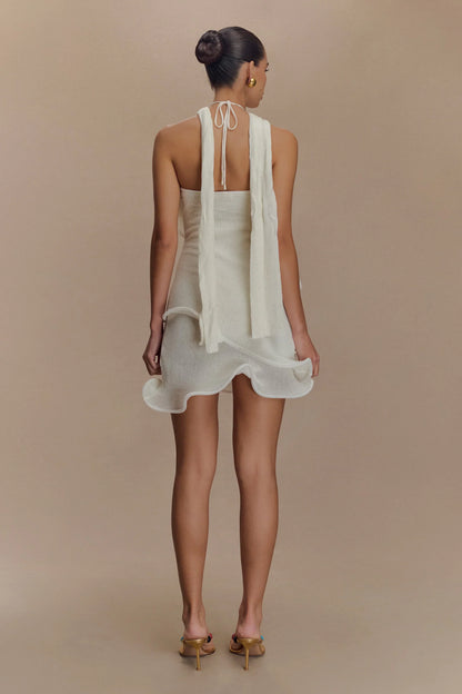Caprice Halter Knit Mini Dress - White