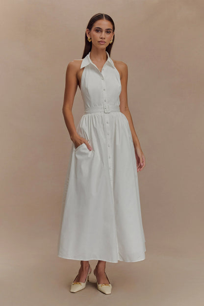 Cindy Collared Midi Dress - White