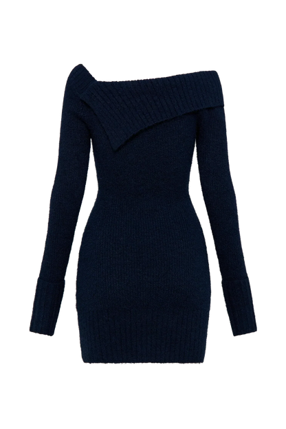 Stephanie Asymmetric Knit Mini Dress - Dark Navy