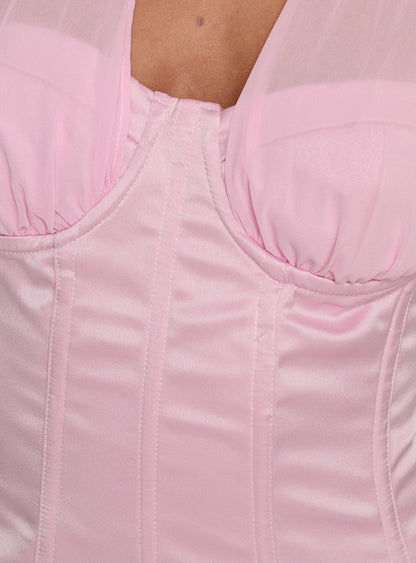 Ashely Sheer Corset Halter Top Baby Pink