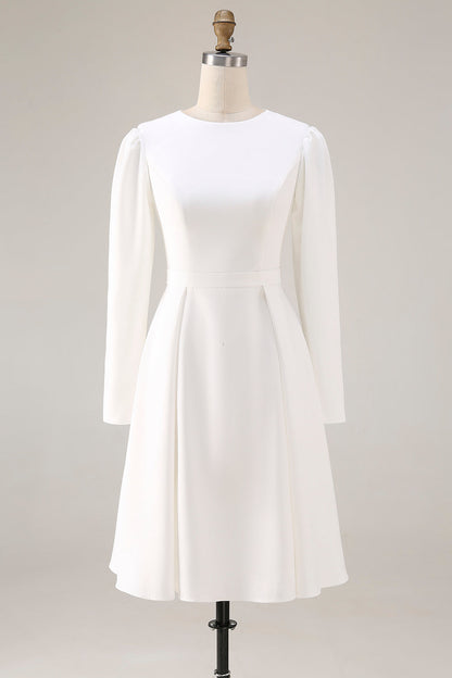 Plus Size Ivory Satin Short A Line Wedding Dress with Sleeves