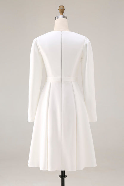 Plus Size Ivory Satin Short A Line Wedding Dress with Sleeves