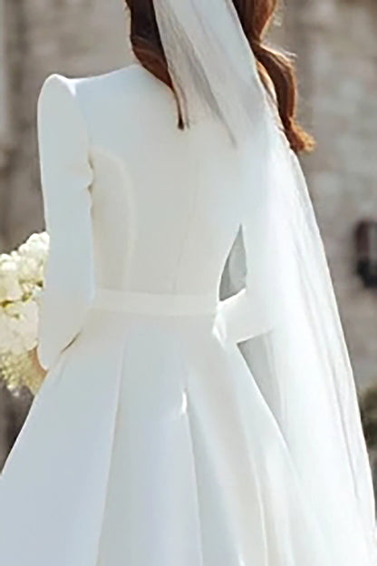 Plus Size Ivory Satin Short A Line Wedding Dress with Sleeves