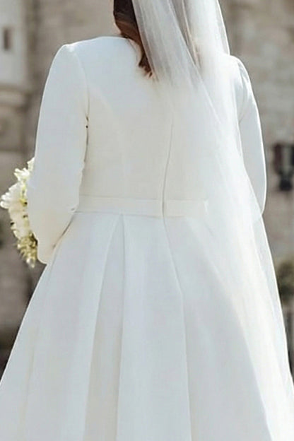 Plus Size Ivory Satin Short A Line Wedding Dress with Sleeves