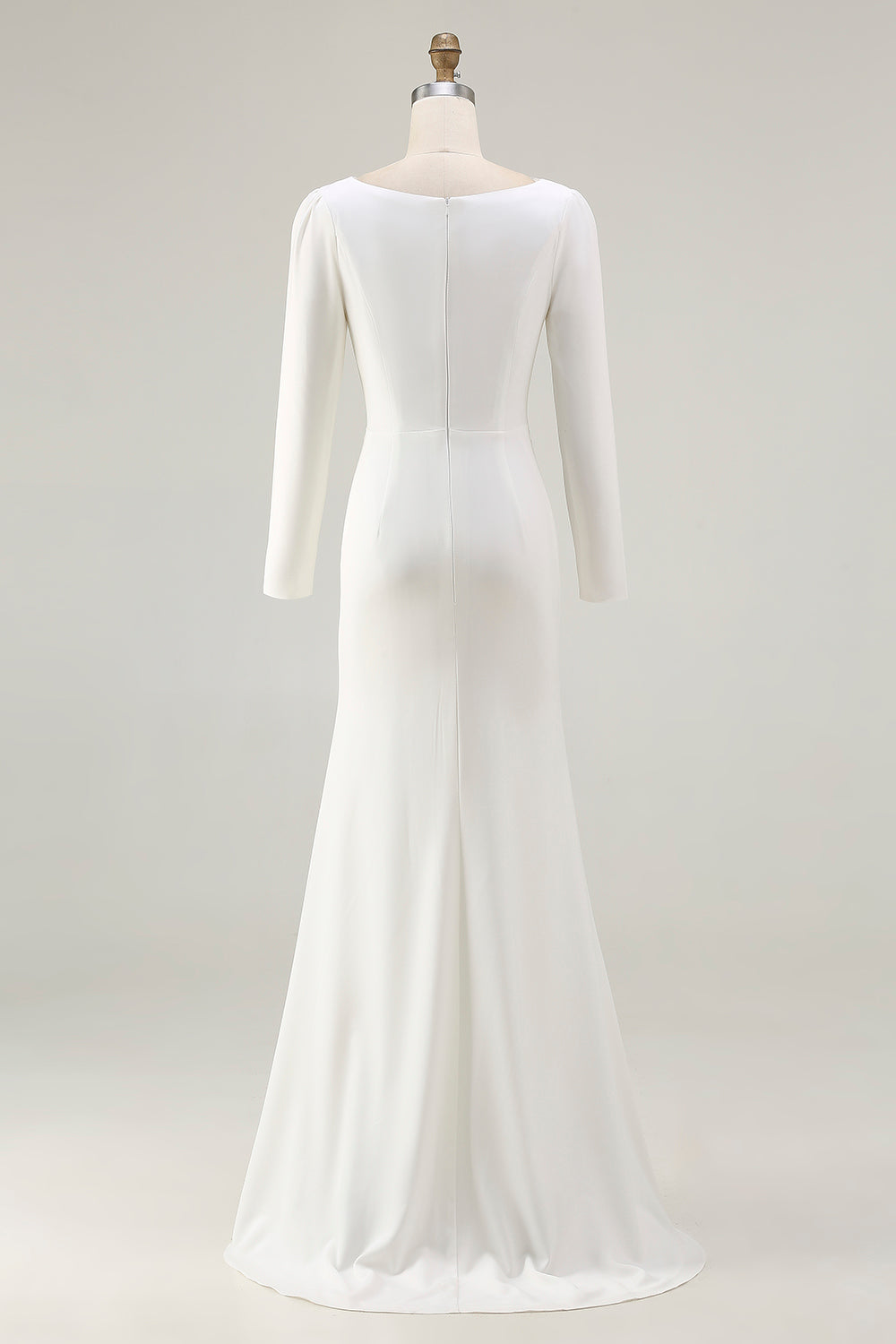 Plus Size Ivory Sheath Bateau Neck Bridal Dress with Slit