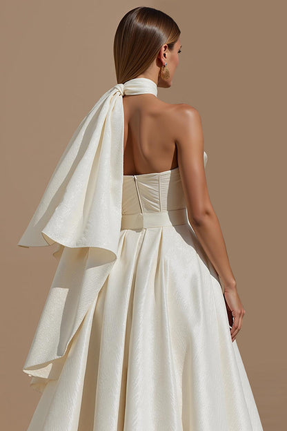 White Sweetheart A Line Midi Engagement Dress with Belt