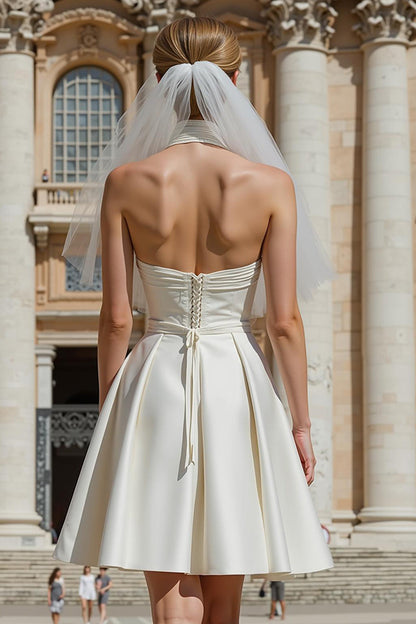 White A Line Sweetheart Short Wedding Dress with Belt