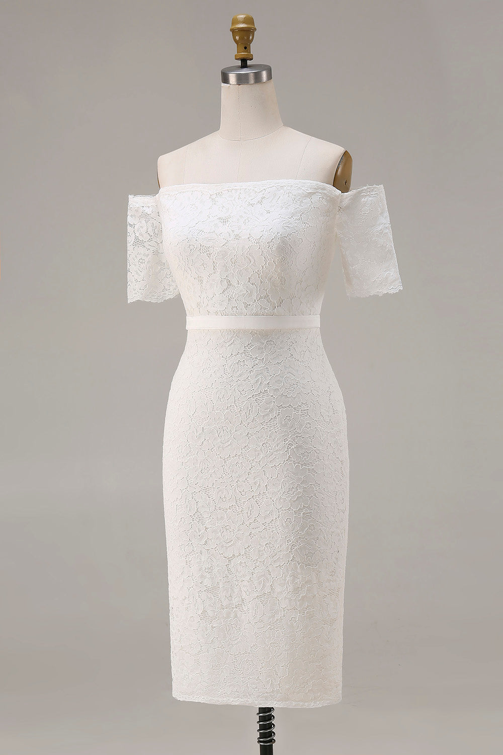 Ivory Lace Bodycon Off the Shoulder Midi Boho Engagement Dress