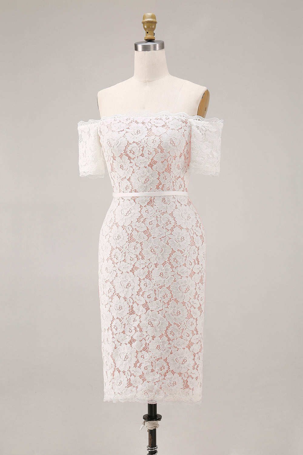 Ivory Lace Bodycon Off the Shoulder Midi Boho Engagement Dress