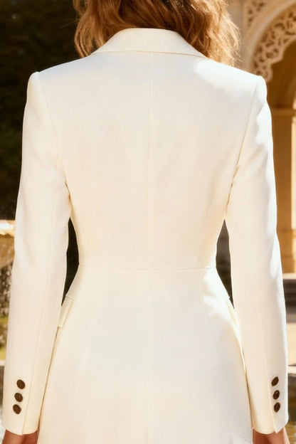 White Peak Lapel Double Breasted Ruffled Short Blazer Wedding Dress