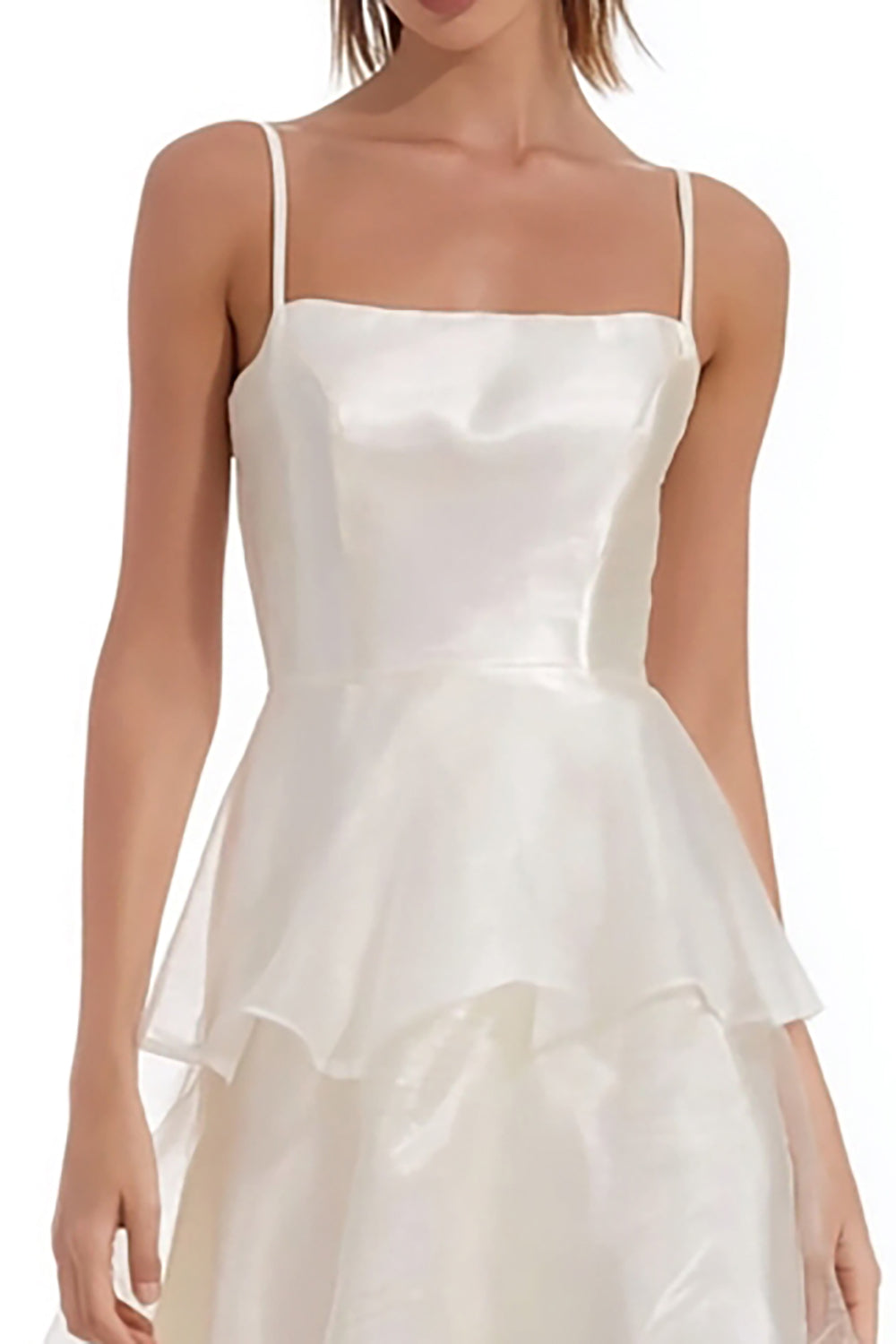 Ivory Tiered Organza Ruffled Long Engagement Dress