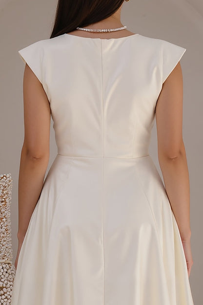 Ivory Bateau Neck A Line Satin Long Engagement Dress
