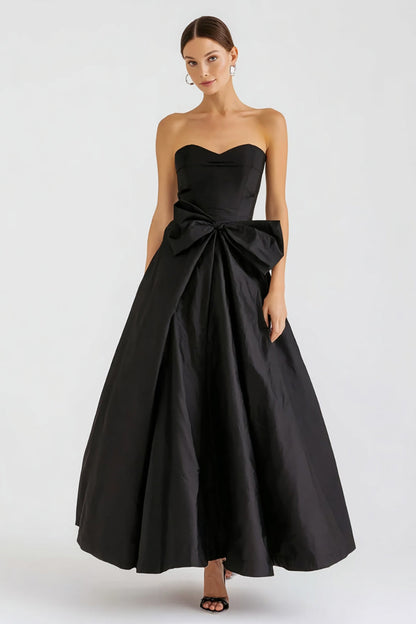 White Satin Sweetheart A Line Long Engagement Dress with Bow
