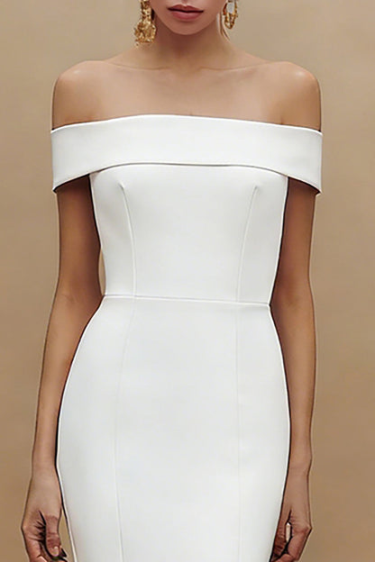 White Mermaid Off the Shoulder Midi Engagement Dress