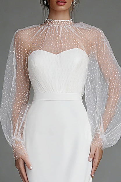 Ivory Sheath Puff Sleeves Midi Engagement Dress