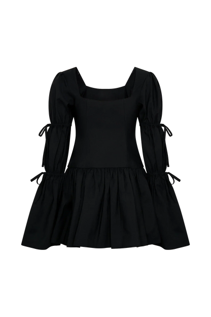 Raine Long Sleeve Cotton Mini Dress - Black