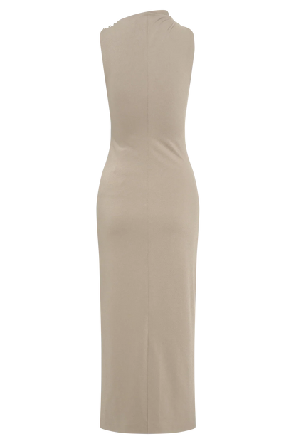 Taylor Draped Stretch Crepe Midi Dress - Mushroom
