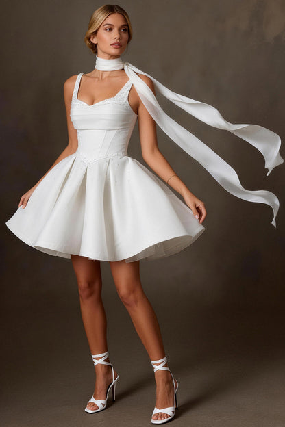 Sparkly White Beaded A Line Corset Short Wedding Dress