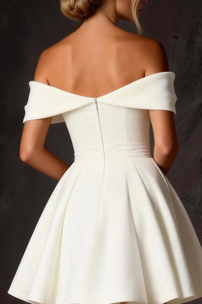 White Corset Ruched Off The Shoulder A Line Short Wedding Dress