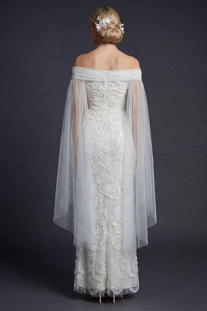 Sparkly White Off the Shoulder Beaded Maxi Mermaid Floral Boho Wedding Dress