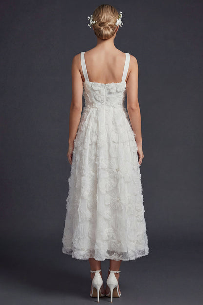 Sparkly White Maxi Beaded Floral Boho Wedding Dress with Beading