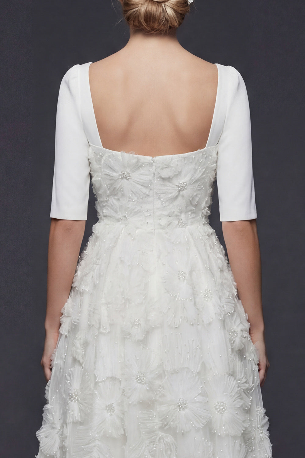 Sparkly White Beaded Maxi Floral A Line Half Sleeves Boho Wedding Dress