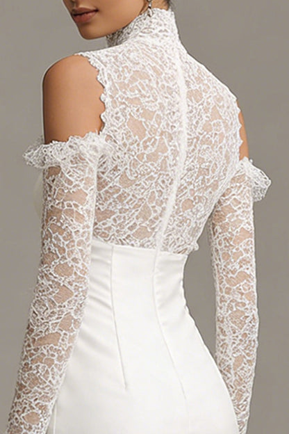 White Bodycon Short Cold Shoulder Ruffled Graduation Dress with Sleeves