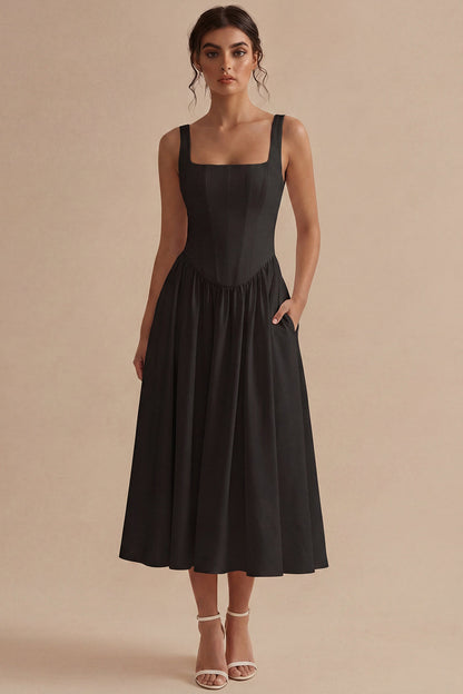 White Maxi Basque Waist Square Neck Corset Engagement Dress