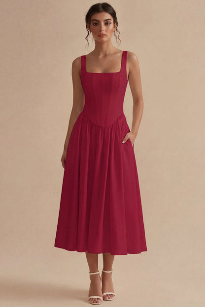 White Maxi Basque Waist Square Neck Corset Engagement Dress