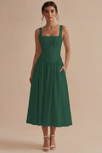 White Maxi Basque Waist Square Neck Corset Engagement Dress